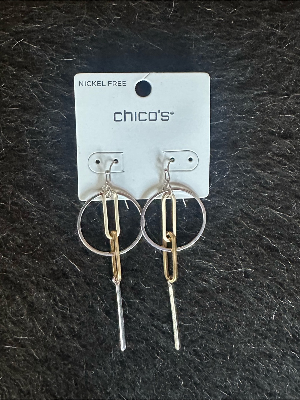 Chico's Gold & Silver Dangle Hoop Drop Earrings NWT